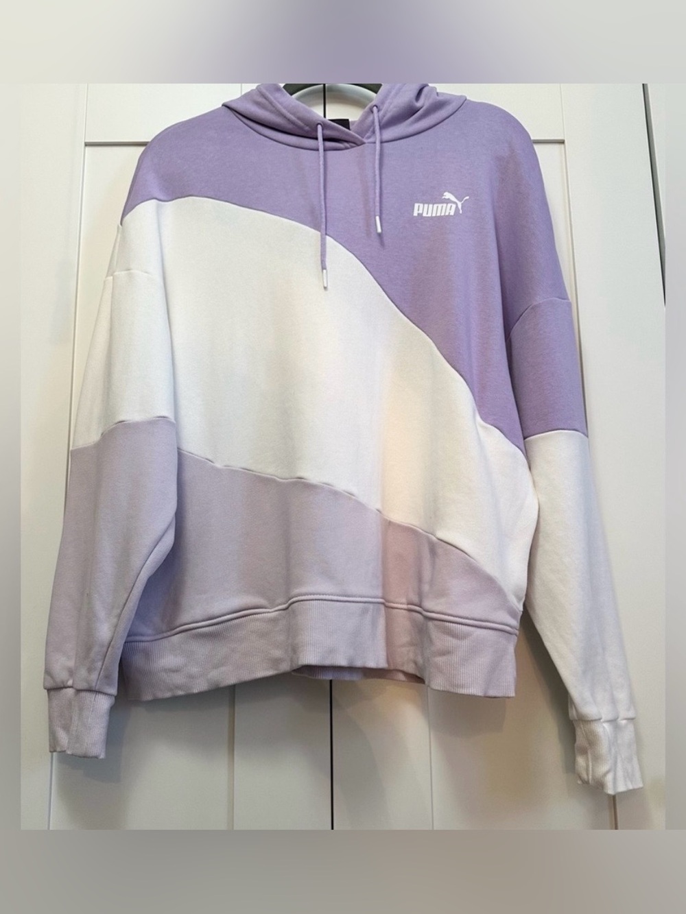 Puma Purple and White Oversized Women’s Hoodie Sz LG